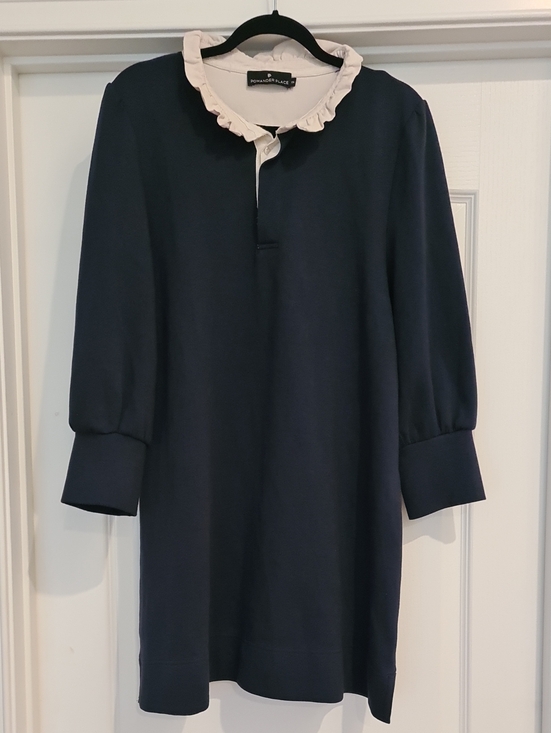 Pomander Place Dresses & Skirts - Pomander Place By Tuckernuck Navy Long-Sleeve Dress with Cream Ruffle Collar